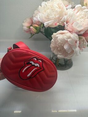 Red Quilted Crossbody Bag with Rolling Stones Tongue Patch